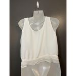 L Pogee Tank Top Womens L XL White Embroidered Floral Ruffle Hem Rayon Photo 4