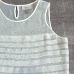 Loft Sleeveless Sheer Tiered Blouse Women M White Metallic Gold Flecked Tank Top Photo 2