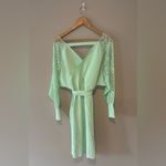Bebe Women’s Light Green V Neck w/ Lace Sleeves Bodycon Sweater Dress Sz Large Photo 1