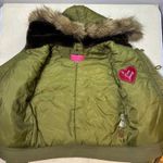 Juicy Couture Y2K EUC Olive Green Bomber Jacket Fur Hood Zip Detail Photo 3