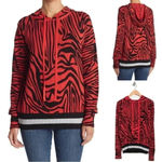 Central Park West  Red Black Tiger Animal Print Hooded Sweater Pullover Size S Photo 2