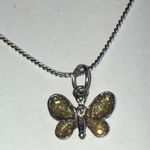 Elegant Silver Tone Yellow Enamel Dainty Butterfly Pendant Necklace Photo 0