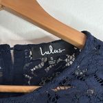 Lulu's Women’s Picture This Lace Round Neck Long Sleeve Blouse Navy size S Blue Photo 6