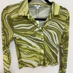 Garage Sheer Mesh Button Up Crop Top Green Swirl Psychedelic Y2K Extra Small XS Photo 3