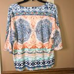 Chico's Chico’s Tie-Front Tribal Crochet V Neck Top orange blue 1 Photo 1