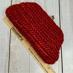 Red Raffia Kiss Lock Clutch Soft Italian Leather Interior Whimsy Evening Summer Photo 8