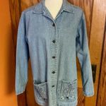 Vtg oversized embroidered trees Jean jacket Photo 5