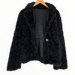 90’s/Y2K Vintage Teddy Faux Fur Black Long Sleeve Jacket Coat Rhinestone Button Size XL Photo 3