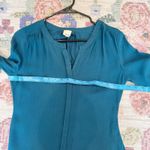 Ecru  Womens Silk Button Front Top Size Small Office Workwear Quiet Luxury Teal Photo 5