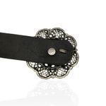 Vintage Leather Belt S Silver Filigree Floral Concho Medallion Made In Italy Black Photo 6