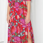 & Other Stories & Other Stories Red Floral Maxi Dress Bold Florals Sz 8 Photo 0