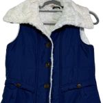 Red Camel Red Camel Vest Womens Small Blue Faux Fur Trimmed Sleeveless Padded Button Photo 0