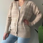 Joie  Beige Plaid Cardigan long sleeve cable knit accent button down front Photo 0