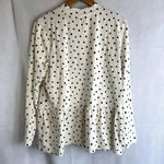 D&Co Mock Neck Peplum Long Sleeve Blouse Spatter Dots Size Large White Photo 1