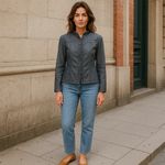 Sandro Studio Ruffle Trim Zip Front Jacket Blue Long Sleeve Plus Sz 1X Workwear Photo 9