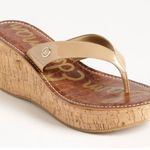 Sam Edelman Romy Tan Cream Camel Faux Patent Leather Wedge Sandal S-116 Sz 9.5 Photo 0