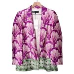 ZARA NWT Women’s Satin Effect Printed Blazer Jacket Green Purple White Medium Photo 3