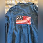 Roamans brand denim jean jacket with American flag patch on back Large 1XL Size 1X Photo 1