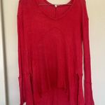 Free People Sunset Park Thermal Oversized Waffle Knit Red Coral Long Sleeve Boho Photo 1