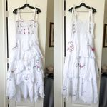 Fillyboo Cross Stitch Corset Maxi Dress Ruffle Ivory Linen Large EUC White Photo 2