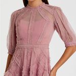 Mac Duggal  8058 Pink High Neck Micro Ruffle Tiered Midi Dress Photo 3