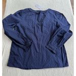 Loft Women's Navy Blue Swiss Dot Long Clip Ruffle Bib Peasant Blouse Top XS New Photo 8