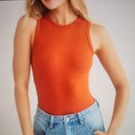 Free People  Round Neck Ribbed Sleeveless Bodysuit Rust Size S Photo 0