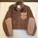 Garage  Jacket Teddy Coat Womens Size Small Taupe Beige Cropped‎ Zip Up Jacket Photo 0