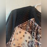 Hale Bob  silk blend brown paisley blouse, ruffled sleeves, tassels; size L Photo 3