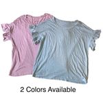 American Eagle Green Distressed Short Sleeve Ruffle Tee Shirt Photo 10