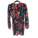 SheIn  Faux Wrap Mini Dress Long Sleeve V Neck Floral Navy Blue Red Beige M Photo 2