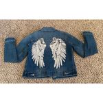 Venus Women's Silver Sequined Angel Wing Denim Jean Jacket Size 2 Photo 1
