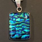 Sterling Silver Rolo Necklace and Blue Green Dichoic Glass 925 Pendant 24” Photo 4