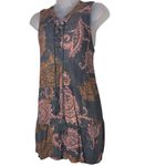 Ella Moon BOHO Earth Tones Paisley Lace Up Tunic Blouse Top Gray & Orange Medium Photo 3
