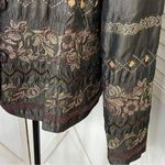 ELCC Vintage Embroidered Taffeta Blazer Jacket Gray Large Button Front Photo 5