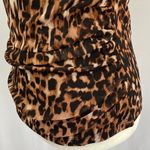INC New  Animal Print Mesh Ruched V-Neck Short Sleeve Shirt Brown Black Photo 6