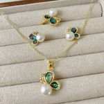 Boutique Real Freshwater pearl Necklace , Ring, and Earring set Butterfly Jewelry Set Photo 1