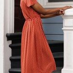 💕STINE GOYA💕 Caitlin Midi Dress ~ Rust Orange Polka Dot Print Medium Photo 2
