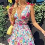 Floral Mini Dress Pink Size M Photo 0