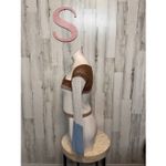 Colorblock Crochet Knit Top | Long Bell Sleeve Off Shoulder Sweater Size Small Brown Photo 1