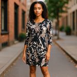 Kensie Womens Dress Size XS Black Brown Off White Abstract Animal Print NEW Photo 1