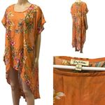 Lily White  Orange Floral Print High Low Tunic Blouse Semi Sheer Womens Large Photo 1
