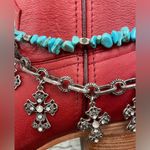 Boot charm bracelet Silvertone and turquoise rhinestone Cross NWOT Silver Photo 1