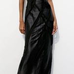 ZARA NWT black satin & mesh floral appliqué slip maxi dress with spaghetti strap Photo 10