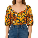 Sienna Sky  Floral Puff Sleeve Crop Top - Size Small - Multicolor NWOT Photo 0