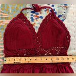 LILBETTER XS Red Wine Burgundy Crochet Lace Maxi Halter Neck Backless Dress NWT Photo 12