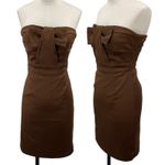 Vintage Y2k BCBG Mini Dress Strapless Bow Bodice Bodycon Twill Brown Womens 0 Photo 1