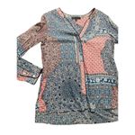 Sanctuary Women's Patchwork Print Long Sleeve V Neck Shift Dress Red Blue Casual Photo 4
