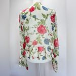 Peach Love California Sheer Floral Ruffle Hem Long Sleeve Tie Front Shrug Small Photo 4