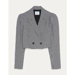 Bershka  Cropped Blazer with Puff Sleeves Gingham Plaid Black White Academia Photo 3